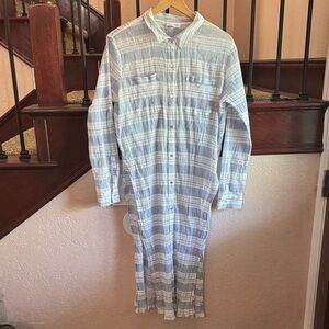 Calvin Klein Women’s Medium Sheer Light Blue & White Plaid Button Shirt Dress